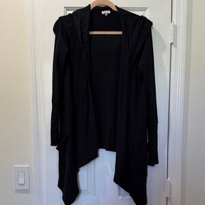 Splendid Waffle Black Hooded Cardigan
